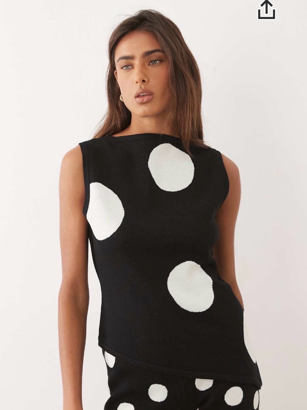 ASOS Sleeveless Black Knit Top with White Polka Dots Worn once